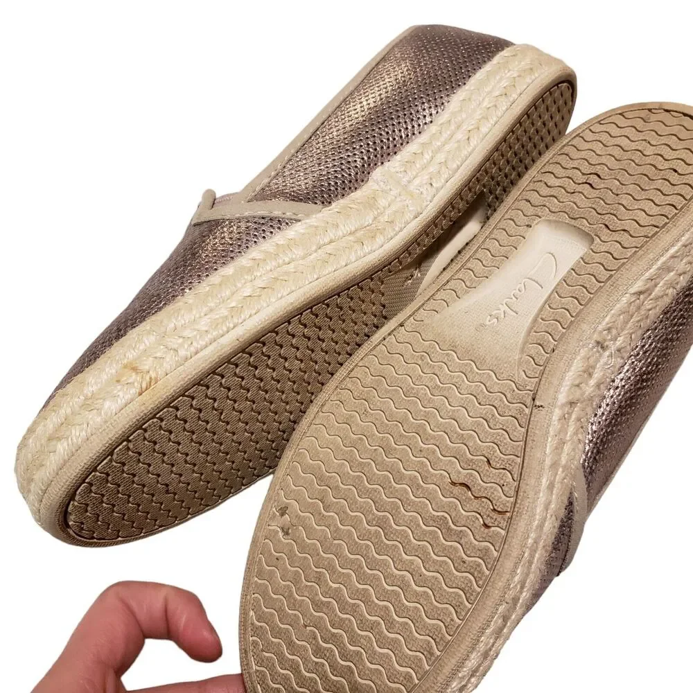 Clarks Women Azella Revere Shoe Size 5 W Loafer Slip On Espadrille Metallic Tan